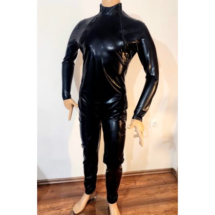 XXL Latex catsuit, elől "V" kialakítású cipzárral fekete színben