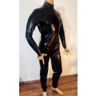 XXL Latex catsuit, elől "V" kialakítású cipzárral fekete színben