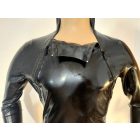 XXL Latex catsuit, elől "V" kialakítású cipzárral fekete színben