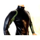 M Latex catsuit-Alapmodell. Fekete alapszín, zöld dekor, hátsó cipzár.
