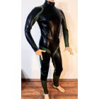 XXL Latex catsuit-Alapmodell. Fekete alapszín, zöld dekor, hátsó cipzár.