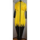 XXL Rubberdoll Catsuit citrom/fekete színben tűzlángokkal és felfújható mellekkel.