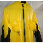 XXL Rubberdoll Catsuit citrom/fekete színben tűzlángokkal és felfújható mellekkel.