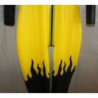 XXL Rubberdoll Catsuit citrom/fekete színben tűzlángokkal és felfújható mellekkel.