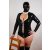 XL Női latex Body fűzővel, elegáns gallérral. Fekete-fehér