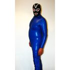 M Férfi latex catsuit kék színben első cipzárral, egybeépített zoknival.