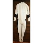 M Férfi latex rohamosztagos catsuit fehér alapszín, fekete dekorral, első cipzárral, zoknival. PRÉMIUM minőség!