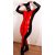 XL Női latex catsuit piros alapszín és fekete dekor első cipzárral.