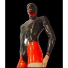 XXL Férfi Surf Catsuit fekete-piros színben, maszkkal. Csak száj és orrnyílás!