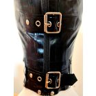 XL  Latex maszk szemtakaróval, hátul cipzárral, pántokkal, nyakpánttal 